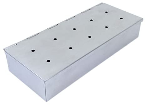 Gardenko Räucherbox aus Edelstahl - Smokerbox für Gasgrill Holzkohlegrill – Smoker Zubehör zum Räuchern von Fleisch Fisch Gemüse – Inkl. Räucherchips (Olche + Buche) – Rauchgenerator für BBQ
