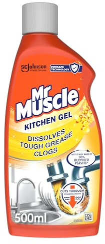 Mr Muscle Kitchen Drain Unblocker & Cleaner Gel, Dissolves Clogs, Works 3x Better Than Bleach,Safe for All Pipes, 500ml