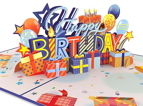 papercrush® Pop Up Karte Happy Birthday (Blau) – Lustige 3D Geburtstagskarte für Kinder (Jungen und Mädchen), Frauen und Männer - Besondere Glückwunschkarte als Geldgeschenk zum Kindergeburtstag