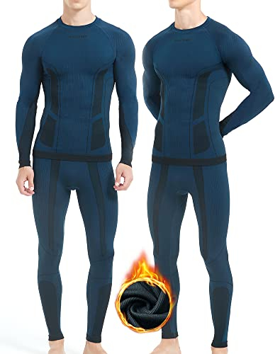 NOOYME Thermounterwäsche Herren Elastisch Funktionsunterwäsche Herren Weich Thermo Unterwäsche Männer Winter Warm Skiunterwäsche Herren Atmungsaktiv Funktionswäsche Thermowäsche BlauXXL