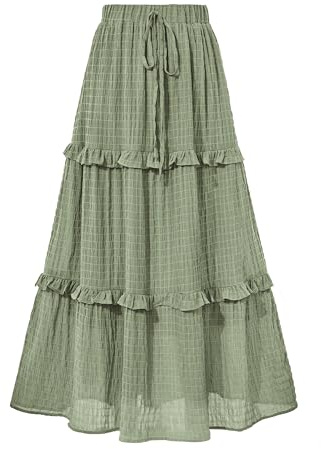 BTFBM Women's Long Summer Skirt 2026 Elegant High Waist Cocktail Party Wedding Guest Dress Flared A-Line Midi Skirts(Green,Small)