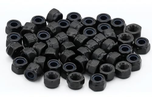 50 StüCk Schwarz Karbonstahl Sechskantmuttern,Sicherungsmutter,Selbstsichernde Mutter,Stoppmutter Nylon,FüR WohngebäUde, IndustriegebäUde, Reparaturen(M3)