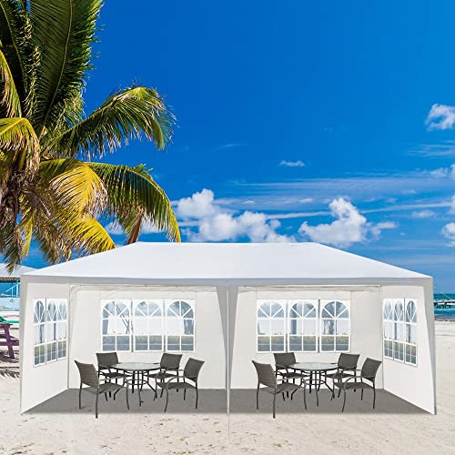 Outopee 3 x 6m Party Tent Gazebo with Sidewall & Windows, Outdoor Gazebo Marquee Garden Wedding Party Tent Waterproof Patio Canopy for Sun Rain Shelter, White(4 Side)