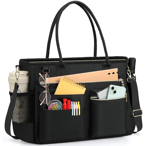 RAINSMORE Laptop Bag for Women 15.6 Inch Work Teacher Tote Nurse Bag Professional Laptop Tote Computer Messenger Shoulder Bags Large Handbag Business Office Work Briefcase