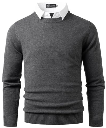 Harbrosrce 2 in 1 Maglioni per Uomo Pullover con Camicie Finte Collare Jumper Maglione Lavorato