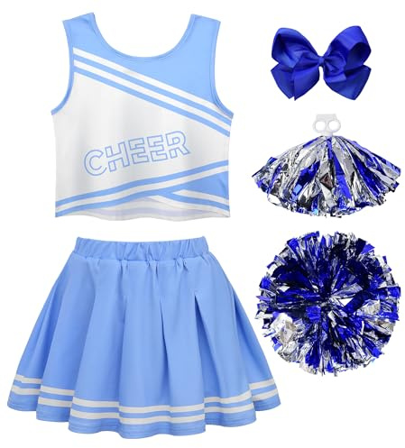 JerrisApparel Flickor Cheerleader kostym barn Cheerleading-uniform set utklädnad med pompoms