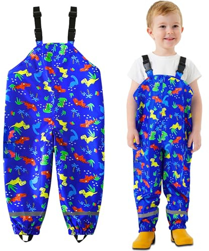 JinBei Pantalon de Pluie Enfant Imperméable Coupe-Vent Respirant, 2-7 Ans | Avec Poches, Bretelles Réglables, Bandes Réfléchissantes, Tissu Léger Respirant, pour École, Boue, Pluie et Randonnée