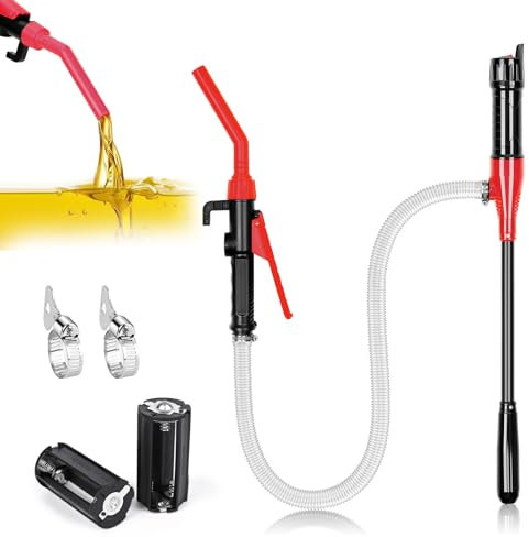GuKKK Pompa elettrica per trasferimento, pompa elettrica per troppopieno, sifone portatile, pompa a benzina, gas, 2,4 GPM (rosso)