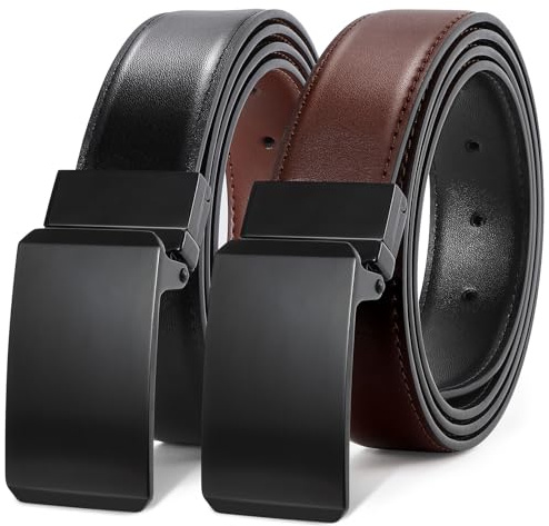 LEACOOLKEY Cinturón reversible de cuero para hombre, cinturón de vestir de 3,3 cm, para regalo, casual, golf, pantalones, camisas, recortado para adaptarse, E-negro+café, Fit waist 46-50''(belt