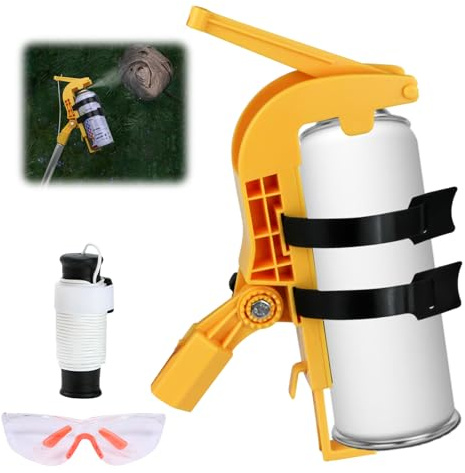 Sprühdosen Verlängerung Adapter, Einstellbarer Sprühalter Adapter für Wespenspray/Bienenspray, Sprühstange mit großer Reichweite für Aerosoldose, Sprühfarbe, Baumscheiben-Fensterreinigung (Gelb)