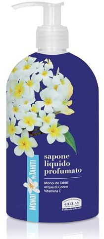 Helan, Monoi de Tahiti – Zarte Flüssigseife für Hände und Körper mit Vitamin C und Kokoswasser, Pflegendes, feuchtigkeitsspendendes Gel-Reinigungsgel mit pflanzenbasierten Reinigungsmitteln, 500 ml