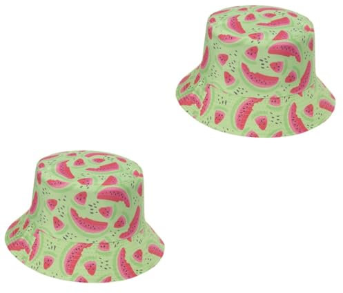 BESPORTBLE 2 Stück Wassermelonen-Eimer-Hut Damen Sonne Schatten Melonenhut strandloege buckethat campingcoutch Wassermelonen-Fischerhut Outdoor-Sommerhut Fischerhut Bedrucken Polyester Green