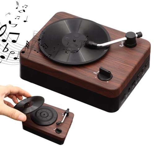 Tourne-disque avec haut-parleurs stéréo, tourne-disque rétro portable, prend en charge l'entrée AUX et carte TF, batterie rechargeable