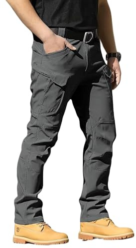 whox Men's Cargo Tactical Pants Work Hiking Trousers Waterproof Lightweight Elastic Waist for Travel with Pockets(No Belt) Dark Grey
