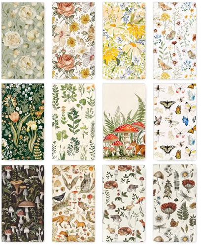 24 Pack Assorted Vintage Guest Napkins Disposable Napkin Retro Floral Mushroom Botanical Animal Dinner Paper Napkins for Wedding Birthday Party Supplies, 12 Styles