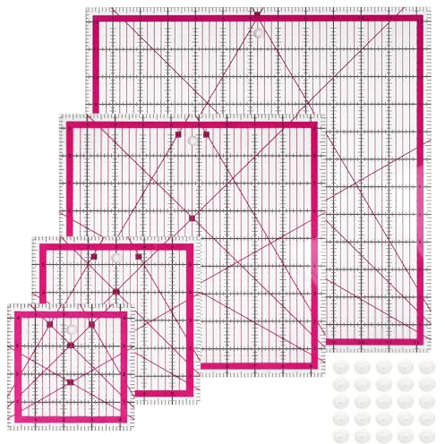Set di quattro pezzi rosa modello quadrato dimensioni + righello patchwork pad antiscivolo 25 pezzi/set