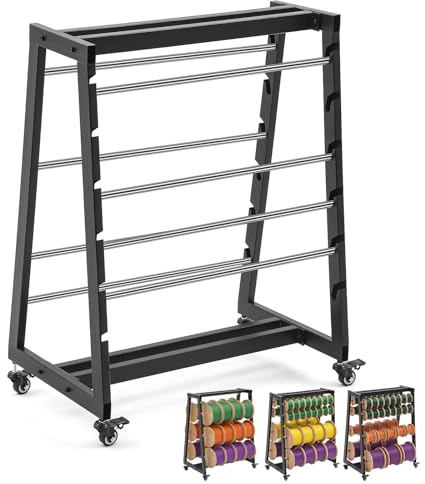 LEIFIDE Heavy Duty 8 Rod Wire Spool Rack with Locking Wheels 400 lb Capacity Cable Dispenser for Electrical, Industrial and Retail Use, Adjustable Stainless Steel Rods, Mobile Wire Holder Organizer