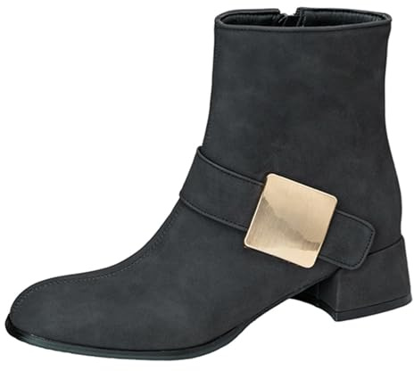 Cocey Stivaletti da donna | Punta quadrata e tacco a blocco da 4 cm con fibbia in metallo per ufficio e uso quotidiano, Nero , 41 EU