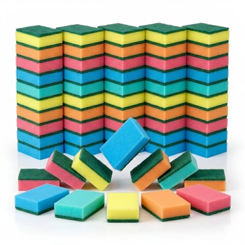 IDEA HOME Spugne da Cucina 7,5×5×2,5 cm – Spugne Abrasive Densità Media Ms. Kitchen - Resistenti e Durature per Piatti, Pentole e Padelle – Set da 60 Pezzi