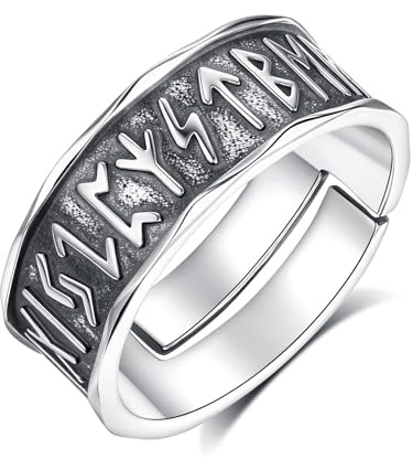 AEONSLOVE Anello Rune Vichinghe Regolabile Argento 925 Anello Fascia Vichingo per Uomo Donna Aperto Anelli Pollice Aperti Regolabili Gioielli Vichinghi Nordici