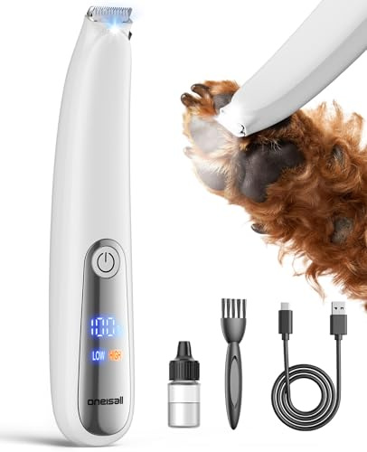 oneisall Tondeuse à pattes pour chien avec lumière LED, Tondeuse chat Blanc | Rechargeable sans fil, 35dB Silencieuse, Trimmer Animaux Pattes de chien Professionnelle - Pour patte, yeux, oreilles, visage