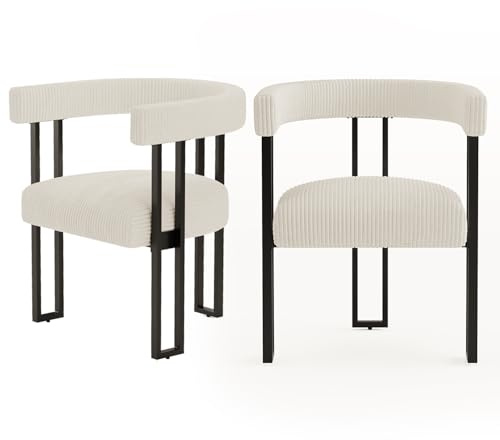 VIRRMO Boucle Upholstered Dining Chairs Set of 2 Corduroy Kitchen & Dining Room Chairs with Metal Legs Mid Century Modern Chairs for Dining Room(Cream, 2)