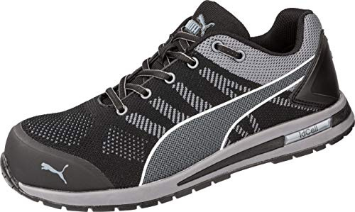 PUMA Säkerhetshöjd stickad låg arbetssko säkerhetssko S1P ESD HRO SRC glasfiberlock anti-punktering halkfri värmebeständig metallfri män, Nero Grigio, 40.5 EU