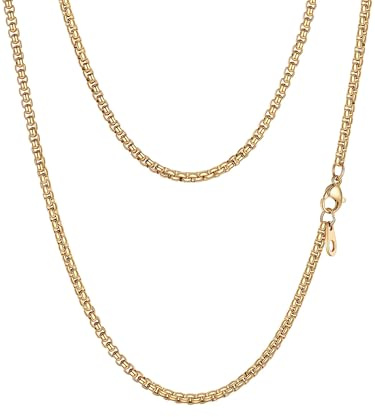 PROSTEEL Herren Kette, Punk Venezianierkette 3mm breit, Goldene Box Halskette für Männer, 46cm lang