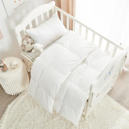 Toddler/Travel/Crib Goose Down Comforter Duvet/Blanket Multifunctional,Hypoallergenic 100% Organic Cotton & Washable Unisex Kids,All Season,White 33x43