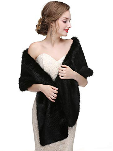CanB Coprispalle da donna in finta pelliccia, stile 1920, per matrimonio e bolero, coprispalle in finto visone, per donne e ragazze, nero, 61 inches*12 inches
