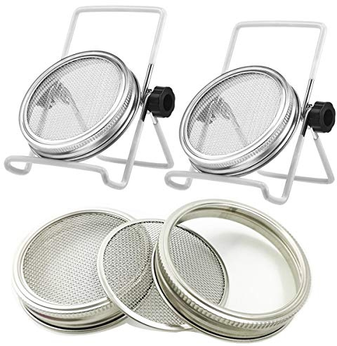 2 Pcs Stainless Steel Mason Jar Sprouting Jar Lids with 2 Pcs Stainless Steel Sprouting Stands for Wide Mouth Mason Jars Canning Jars