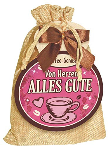 Kaffeesäckchen als Geschenk für Kaffeeliebhaber und Kaffeegenießer. Witzige Geschenkidee mit Kaffee im Jutesack für die Kaffeetasse (Kaffee Sack - Von Herzen alles Gute -)
