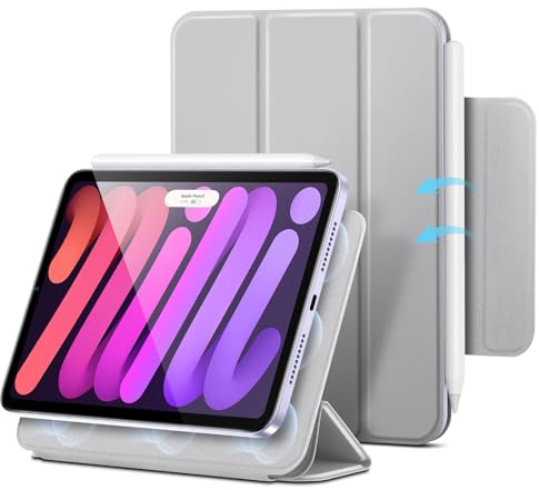 ESR Magnetfodral, kompatibelt med 2021 iPad Mini 6 (6:e generationen), praktisk magnetisk fastsättning, automatisk standby/väckarklocka, helt kompatibel med Pencil 2, tunn och silkeslen flik, grå