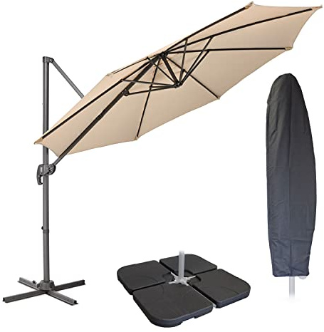 SVITA Sonnenschirm Ø 300 cm Aluminium-Ampelschirm mit Ständer und Kurbel, 360° Hebel-Konstruktion, kippbar, Umfassender Sonnenschutz (Set Helles Taupe)