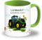 LOOXIS Personalisierte Tasse für Kinder mit Namen, Text & Motiv bedruckt – 325ml, Keramik, versch. Farben – Geschenkidee Jungen, Mädchen, Einschulung, Kindergarten – Grün, Traktor