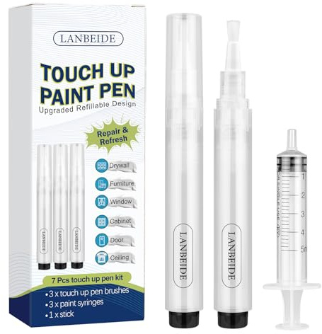 LANBEIDE Refillable Touch Up Paint Pens, 3Pcs Paint Brush Pens for Walls Repair, Furniture Repair Kit for Drywall, Wood Floors, Cabinets, Windows, Doors, Desks 6ML