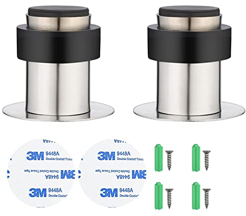 Lxoraziy 2 Pezzi Fermaporta in Acciaio Inossidabile, Federmaporta in Acciaio Inossidabile non Perforato con Paraurti in Gomma, Fermaporta a Doppio Scopo, per uso commerciale domestico e ufficio