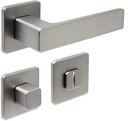 FELGNER Ensemble de poignées Bormio pour salle de bain et WC avec signalisation ouvert et fermé | Garniture de haute qualité, poignée de porte, avec rosace et bouton rotatif | nickel mat