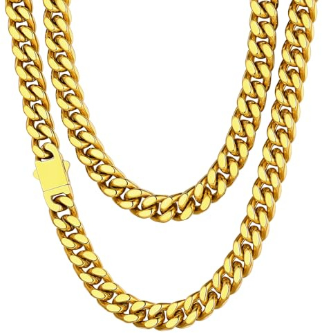 ChainsHouse Cadena de Oro Cubana para Hombres Mujeres, 9 mm Ancho 66 cm Largo