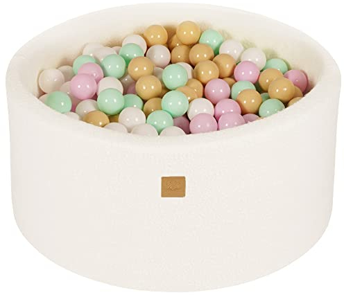 MEOWBABY Bällebad Boucle 90x40cm - Bällebad Baby ab 1 Jahr - Weiches Schaumstoff Ballgrube mit 300 Bällen - Kinder & Hunde Spielspaß, Weiß