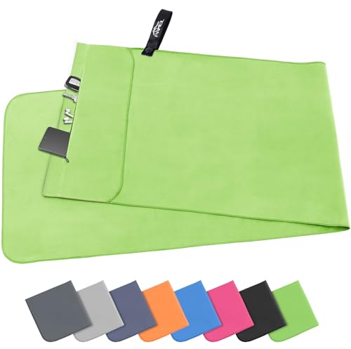 Pameil Microfaser Handtücher |120x50cm| Fitness Handtuch mit Reißverschluss, Kompakte & Schnelltrocknend Sporthandtuch, Strandhandtuch, Mikrofaser Badetuch (Grün)