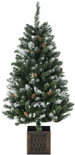 HOMCOM Árbol de Navidad Artificial con Maceta 120 cm Árbol de Navidad Nevado con 328 Ramas 20 Piñas y Soporte Metálico Decoración Navideña para Interiores Verde
