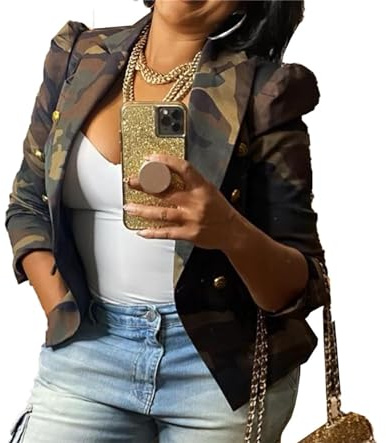 Womens Camo Jackets Long Sleeve Button Down Camouflage Cropped Jacket Coat Outerwear Y2K Plus Size