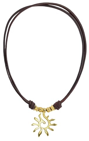 Beau Soleil Jewelry Lederkette Damen Halskette mit Anhänger Sonne längenverstellbar (Gold-Braun)