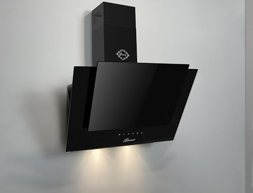 GURARI Kopffreihaube CH 6065E, Dunstabzugshaube 60 cm, Wandhaube, Schwarz Glas, 1000m³/h