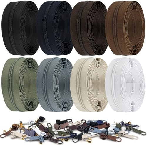 DOITEM 2.8 mm Zippers 22.4 m Nylon Endless Zip Set con Deslizador y Cremallera para Costura y Manualidades-8 Colores