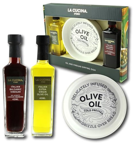 Kimm & Miller Luxury Italian Olive Oil Gift Set with Ceramic Dipping Dish - Includes Italian Extra Virgin Olive Oil & Balsamic Vinegar - Authentic Italian Cooking Gifts for Men & Women