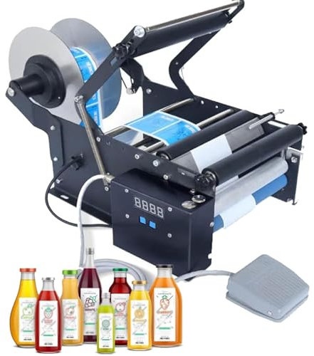Halvautomatisk etiketteringsmaskin för runda flaskor, etiketteringsmaskin för vinflaskor Elektrisk etiketteringsmaskin för flaskor justerbar manuell etiketteringsmaskin för rund flaska