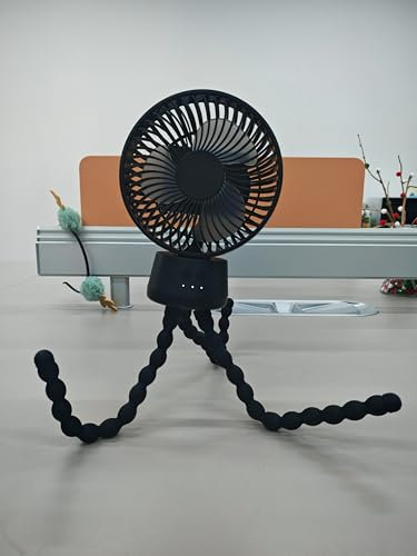 POPERFUN Ventilador Carrito Bebe 10000mAh, Ventilador Portátil para Cochecito con Luz LED, 3 Velocidades Ventilador USB Recargable para Cochecito, Moisés, Asiento de Coche, Oficina, Viaje (Negro)