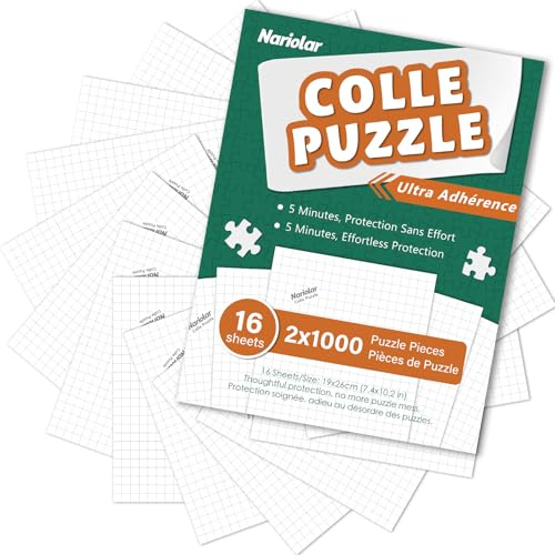 Nariolar Puzzlekleber, 16 Blatt Klebstoff, Aufbewahrung von 2 x 1000 Puzzleteilen, einfache Auflösung der Aufbewahrung von Puzzles in wenigen Minuten